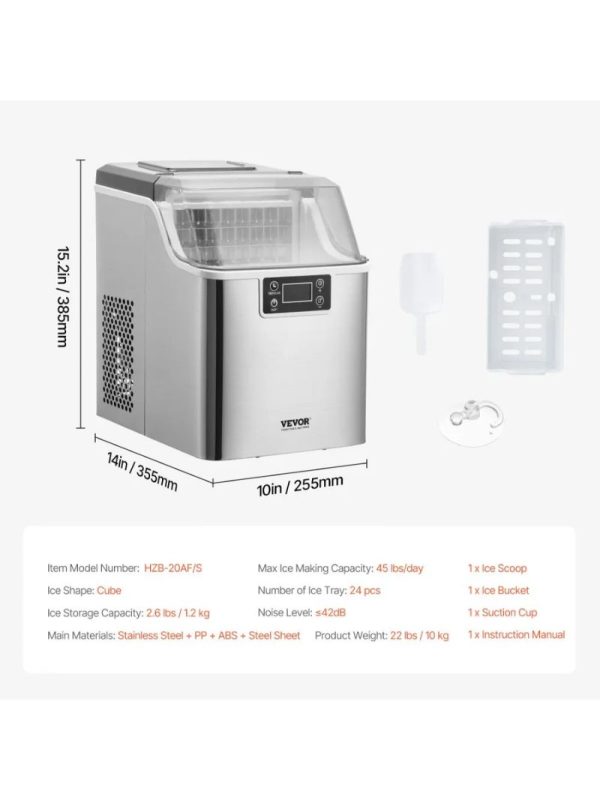 Επιτραπέζια Παγομηχανή VEVOR 3.2L – 20kg/24h με 3 Μεγέθη Πάγου & Auto Clean
