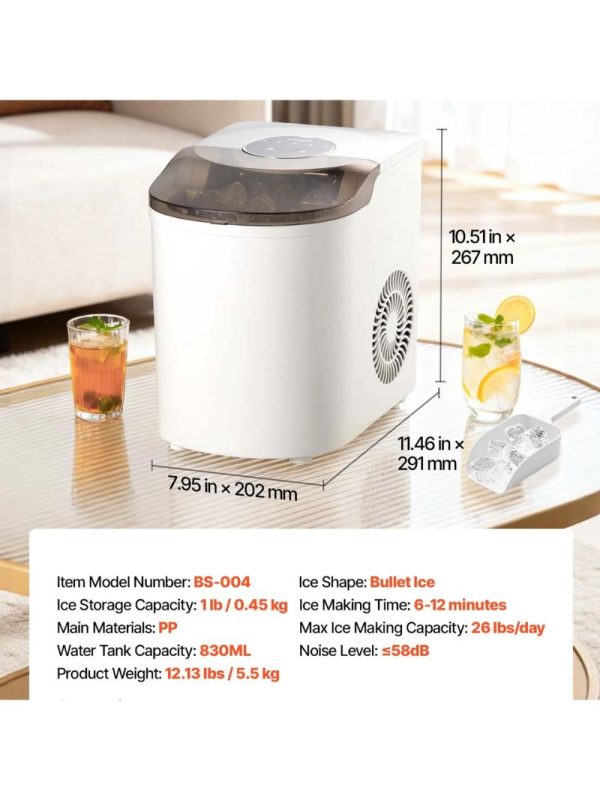 Επιτραπέζια Παγομηχανή VEVOR Compact 0.83L – 12kg/24h με 2 Μεγέθη Πάγου & Auto Clean