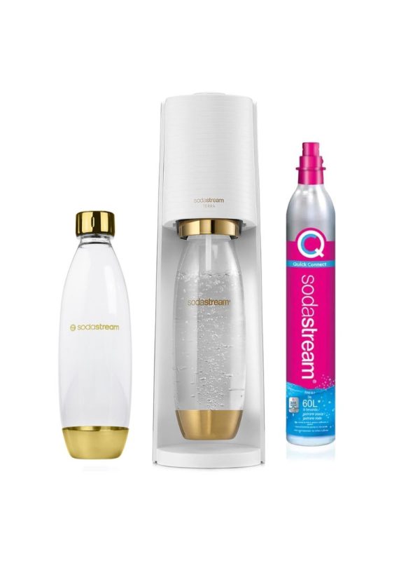 Sodastream Terra Gold Συσκευή Παρασκευής Ανθρακούχου Νερού www.filtrareto.gr Συσκευή παρασκευής ανθρακούχου νερού Sodastream Terra Gold με φιάλη Quick Connect
